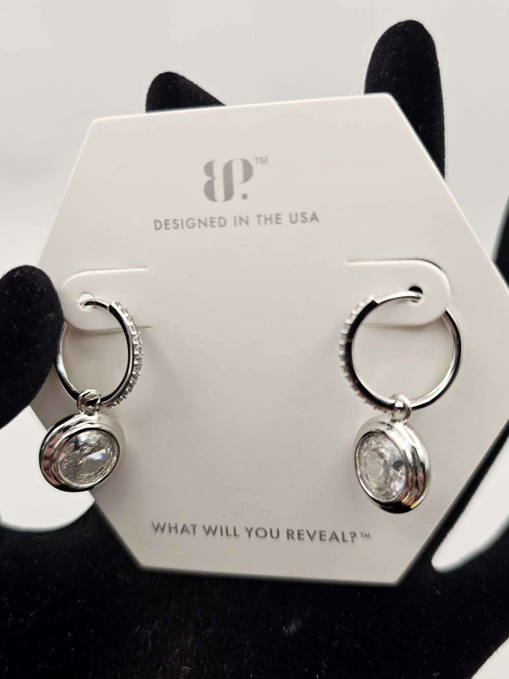 NEW Bomb Party "Secrets the Moon Shared" OG Earrings Diamond CZ on Rhodium $120